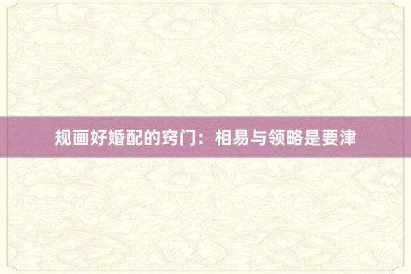 规画好婚配的窍门：相易与领略是要津
